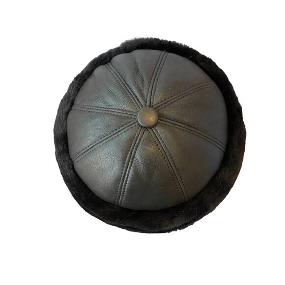 Winter Leather Hat Shearling Sheepskin Fur Beanie Hat Skull Hat main image 4